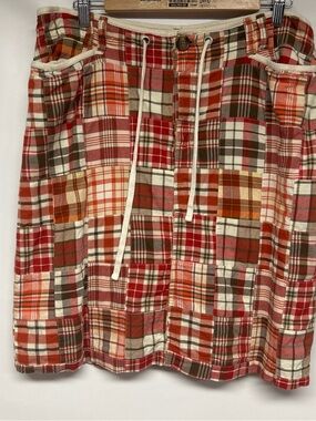 Liz Claiborne Red, Cream & Tan Plaid Drawstring Skirt